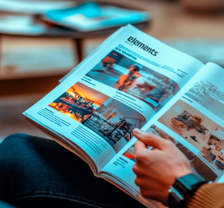 Persona leyendo revista Elements